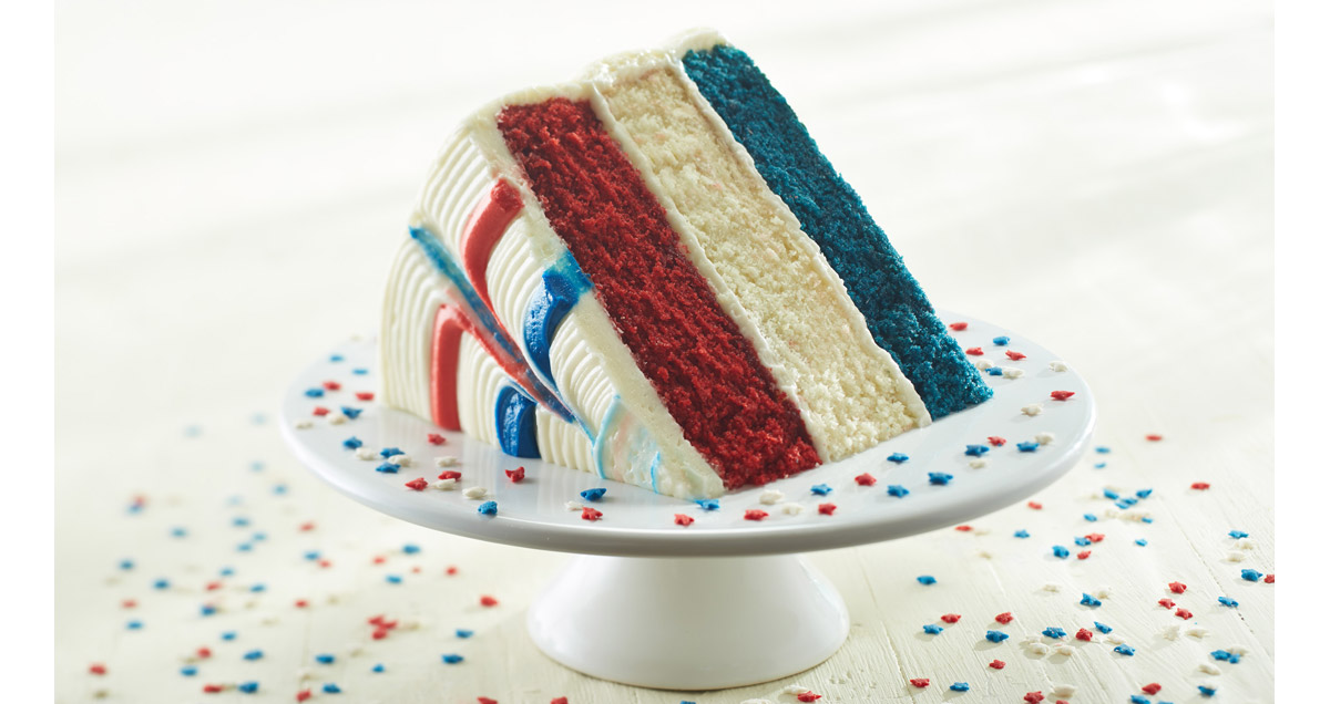 Red, white and blue layer cake